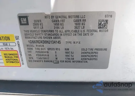 2017 Chevrolet Traverse 1Lt from USA, damaged, VIN 1GNKRGKD8HJ134145